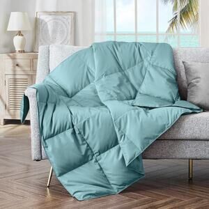 Puredown Soft Feather Down Throw Blanket Lightweight Packable 50"X70", Teal Blue